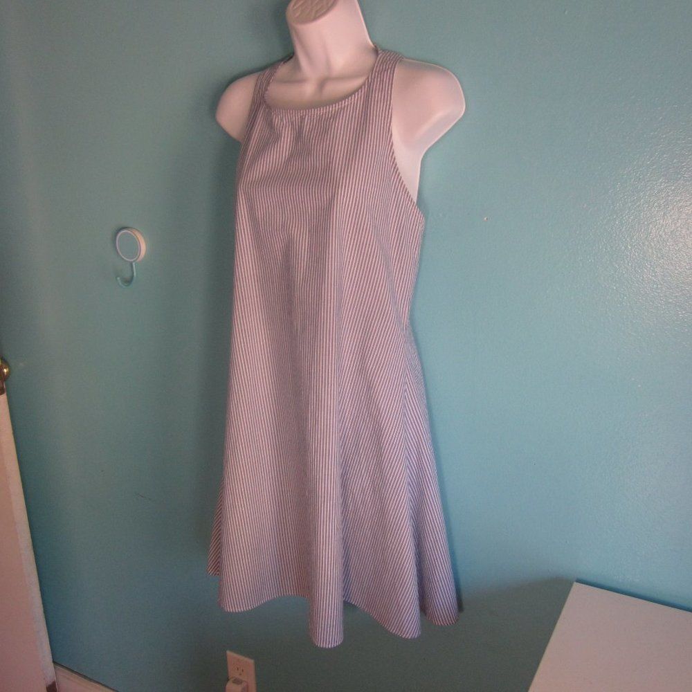 Mavi Size S Sustainable Cotton Summer Mini Dress with Tie Back in Blue Stripe - Picture 4 of 13